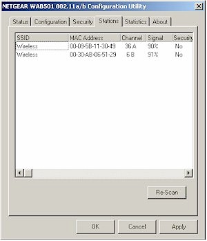 NETGEAR WAB501- Stations tab