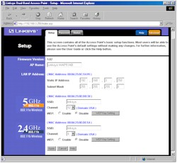 Linksys WAP51AB: Setup screen