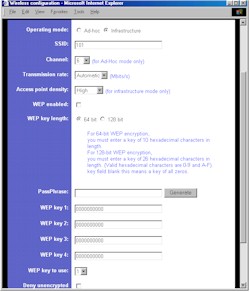 Linksys WET11 - Wireless settings screen
