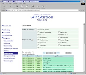 Buffalo WBR-G54: Log setup screen