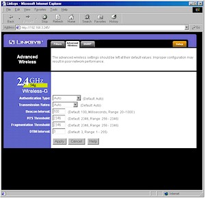 WAP54G: Advanced Wireless settings