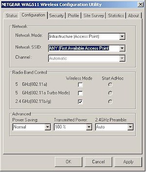 NETGEAR WAG511 - Configuration tab