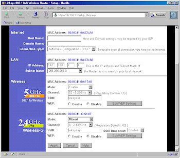 Linksys WRT55AG - Setup screen