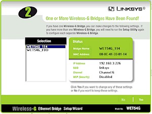 Linksys WET54G - Setup Wizard scan result