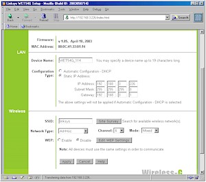 Linksys WET54G - Web I/F Setup screen