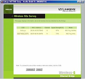 Linksys WET54G - Site survey result