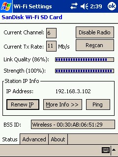 SanDisk Client Utility - Status