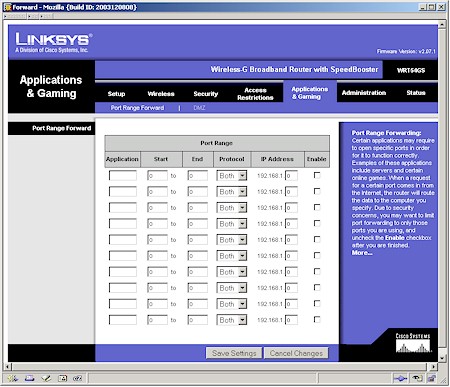 Linksys WRT54GS - Port Forwarding