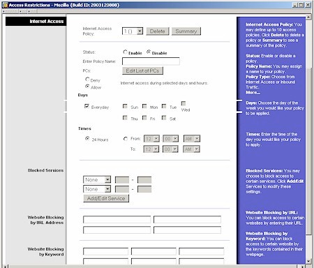 Linksys WRT54GS - Access Restrictions