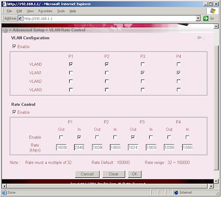 Vigor 2900G - VLAN and Rate Control settings