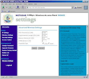 NETGEAR WG602- Advanced wireless screen