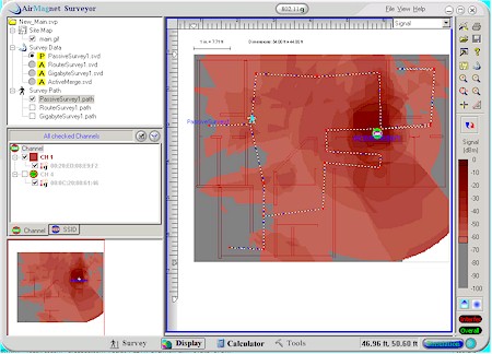 AirMagnet Surveyor Passive Survey, Ch 1 only, -65dBm cutoff