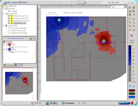 AirMagnet Surveyor Simulated effect of reducing Ch 1 AP power 10x