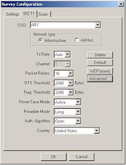 AirMagnet Surveyor 802.11 settings