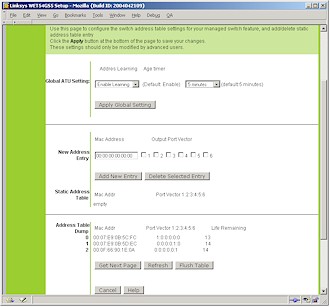 Linksys WET54GS5 Switch table screen