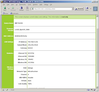 Linksys WET54GS5 Wireless Status screen