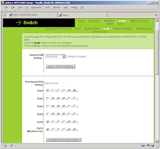 Linksys WET54GS port-based VLAN screen