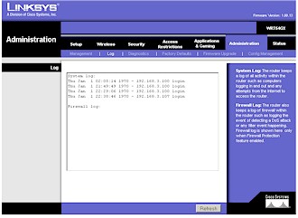 WRT54GX Logging screen