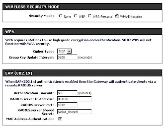 WPA-Enterprise settings