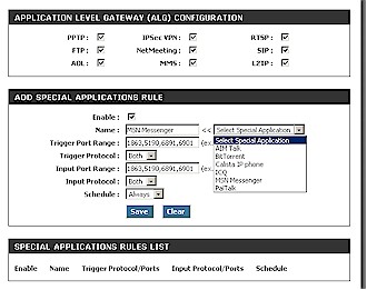 Special Applications setup