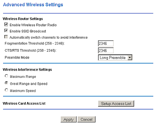 Advanced Wireless settings