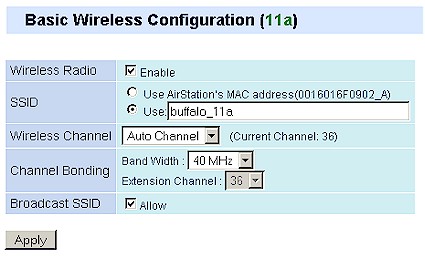 11a basic radio settings