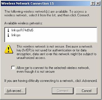 WinXP 'Available Wireless Networks' with WRT54G and WRE54G