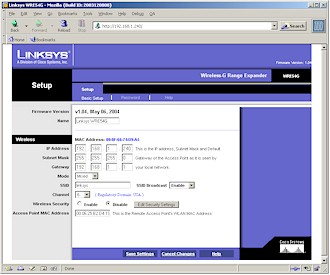 WRE54G Setup screen