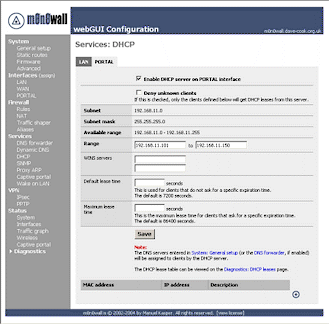 Portal Interface DHCP configuration