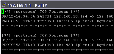 A portscanning host is caught and logged by one of Snort's rules