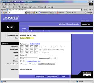 WRE54G setup screen
